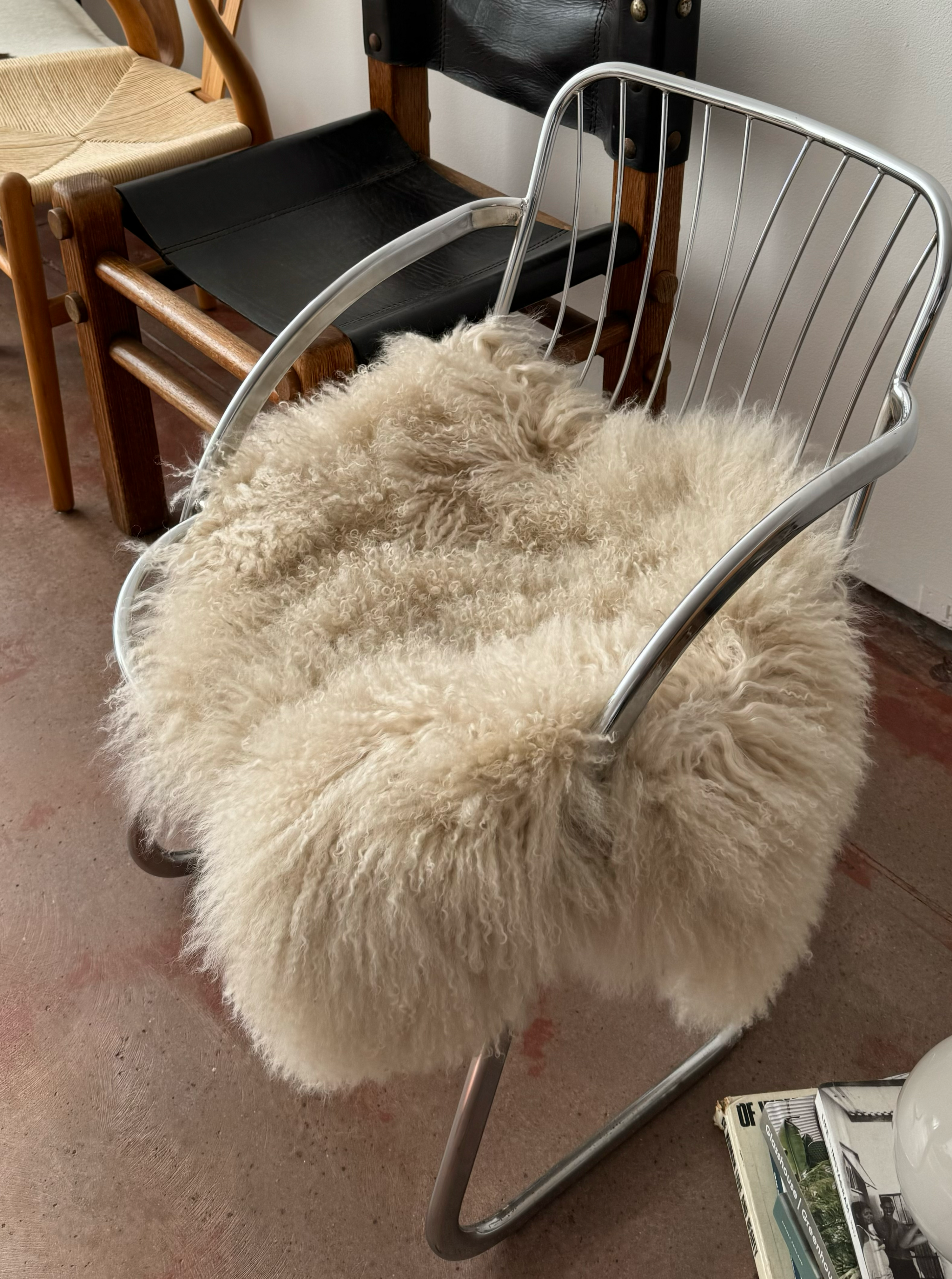 Italian Space Age Chair in Curved Chromed Steel,