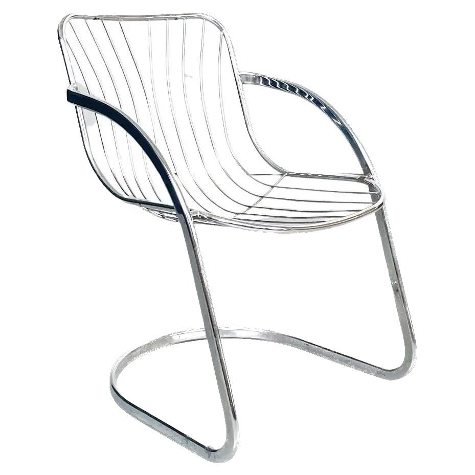 Italian Space Age Chair in Curved Chromed Steel,